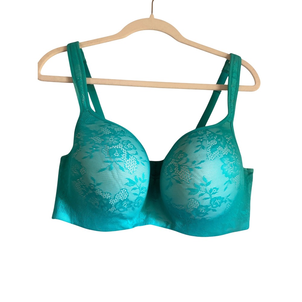 Cacique Teal Floral Lace Full Coverage Underwire Bra 42DD Balconette Green